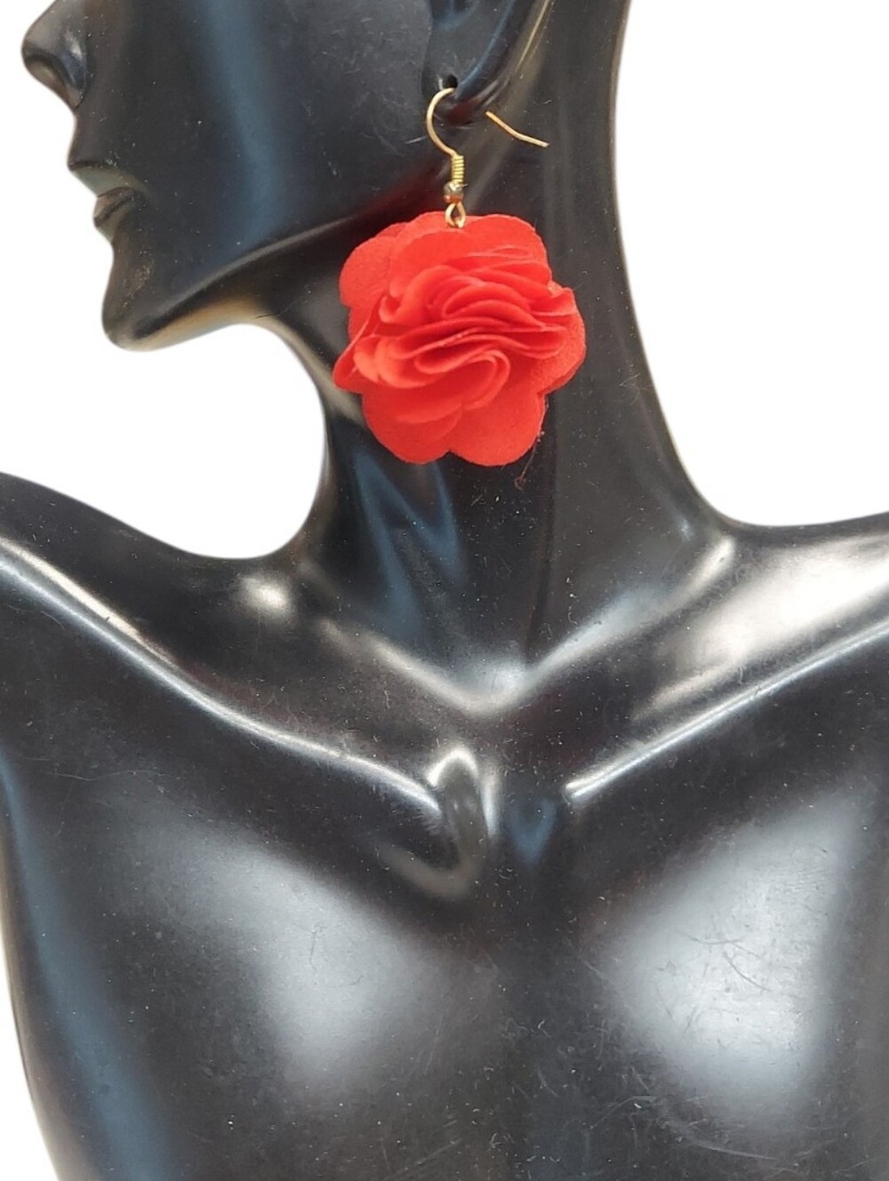 E1535 Dainty Red Chiffon Flower Drop Earrings